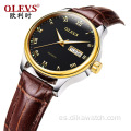 Reloj de marca OLEVS para hombre, reloj de cuarzo informal deportivo de cuero con calendario, relojes de pareja de lujo minimalistas para el amante de la esposa y el marido